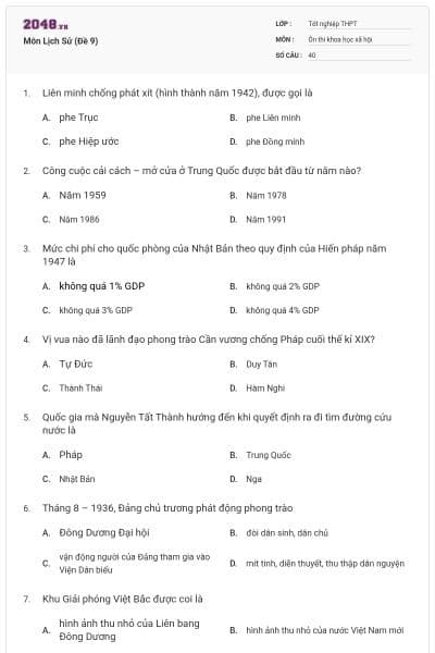 Môn Lịch Sử (Đề 9)