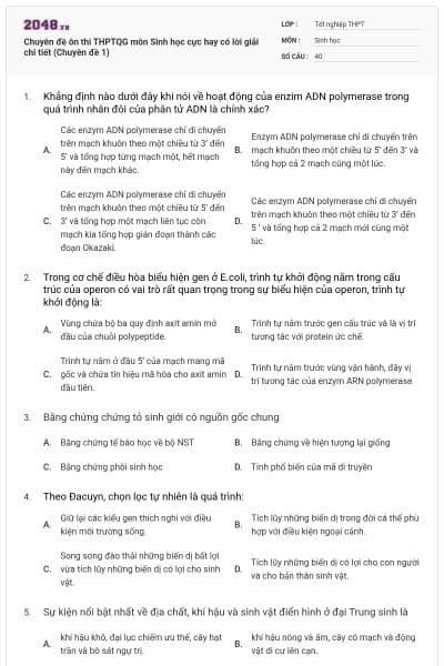 Chuyên đề ôn thi THPTQG môn Sinh học cực hay có lời giải chi tiết (Chuyên đề 1)