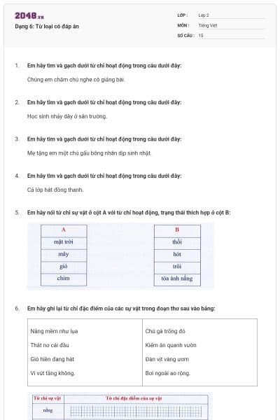 Dạng 6: Từ loại có đáp án