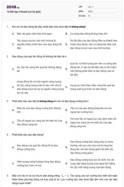 10 Bài tập lí thuyết (có lời giải)