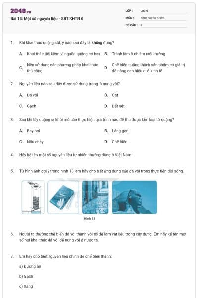 Bài 13: Một số nguyên liệu - SBT KHTN 6