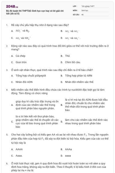 Bộ đề luyện thi THPTQG Sinh học cực hay có lời giải chi tiết (đề số 8)