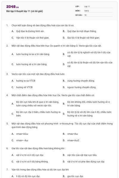 Bài tập lí thuyết lớp 11 (có lời giải)