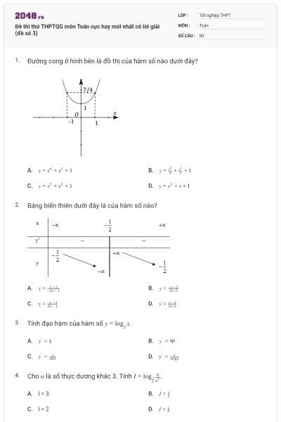 Đè thi thử THPTQG môn Toán cực hay mới nhất có lời giải (đề số 3)