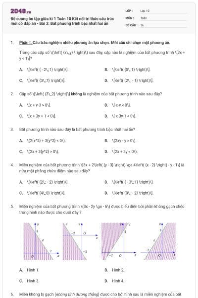 Đề cương ôn tập giữa kì 1 Toán 10 Kết nối tri thức cấu trúc mới có đáp án - Bài 3: Bất phương trình bậc nhất hai ẩn