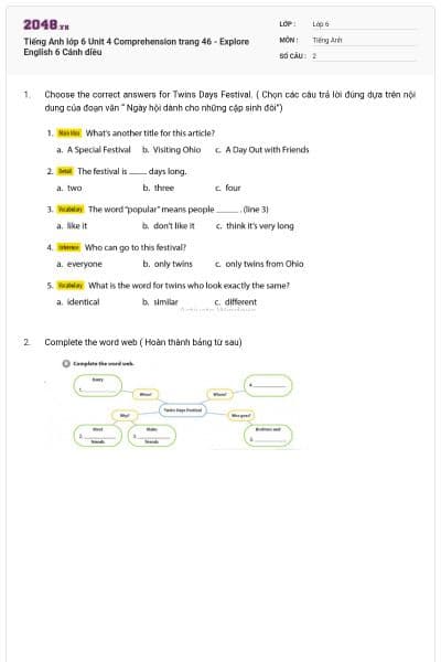 Tiếng Anh lớp 6 Unit 4 Comprehension trang 46 - Explore English 6 Cánh diều