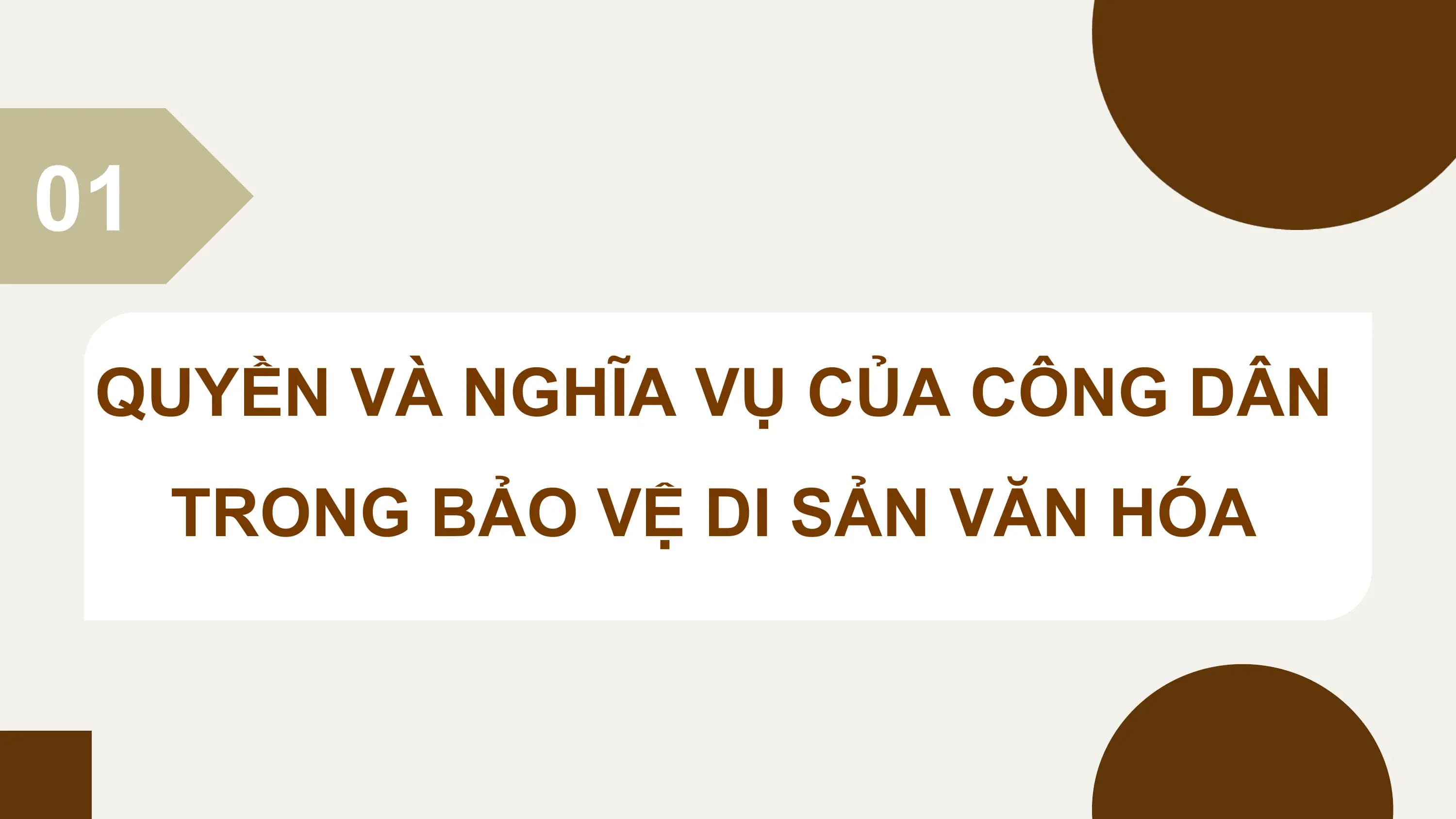 01

 QUYỀN VÀ NGHĨA VỤ CỦA CÔNG DÂN
 TRONG BẢO VỆ DI SẢN VĂN HÓA
