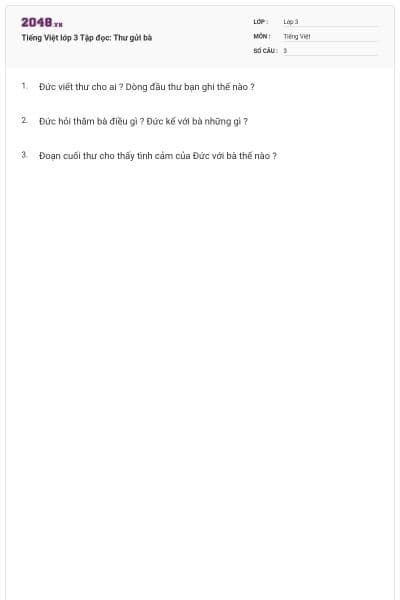 Tiếng Việt lớp 3 Tập đọc: Thư gửi bà