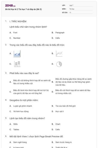 Đề thi Học kì 2 Tin học 7 có đáp án (Đề 3)