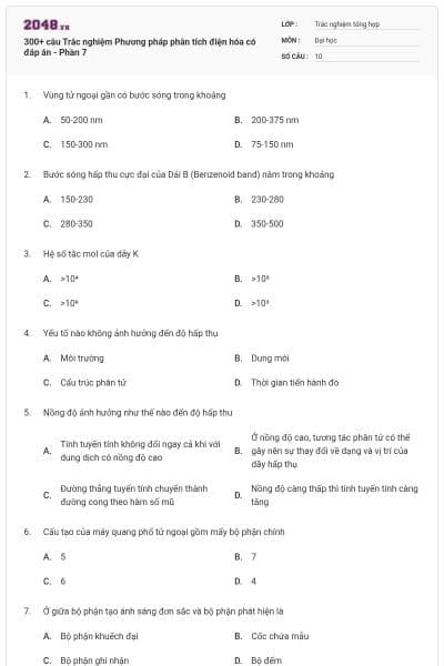 300+ câu Trắc nghiệm Phương pháp phân tích điện hóa có đáp án - Phần 7
