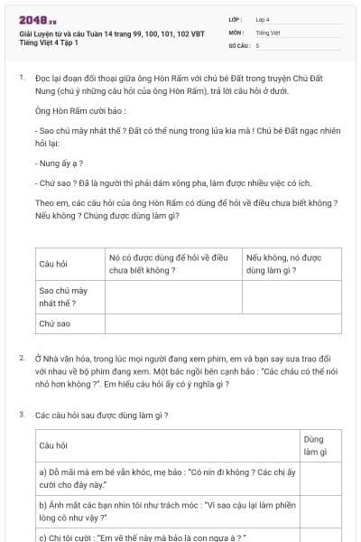 Giải Luyện từ và câu Tuần 14 trang 99, 100, 101, 102 VBT Tiếng Việt 4 Tập 1