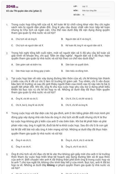 65 câu TN quyền dân chủ (phần 2)