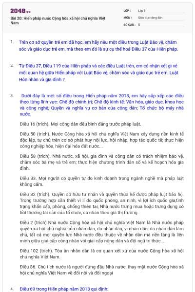 Bài 20: Hiến pháp nước Cộng hòa xã hội chủ nghĩa Việt Nam