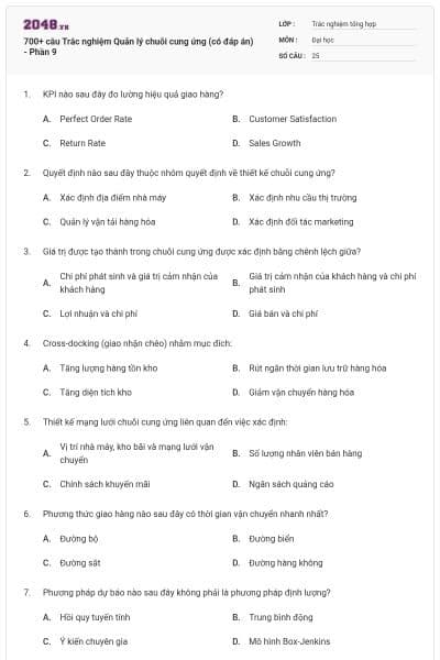 700+ câu Trắc nghiệm Quản lý chuỗi cung ứng (có đáp án) - Phần 9
