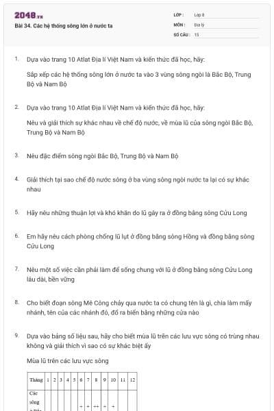 Bài 34. Các hệ thống sông lớn ở nước ta