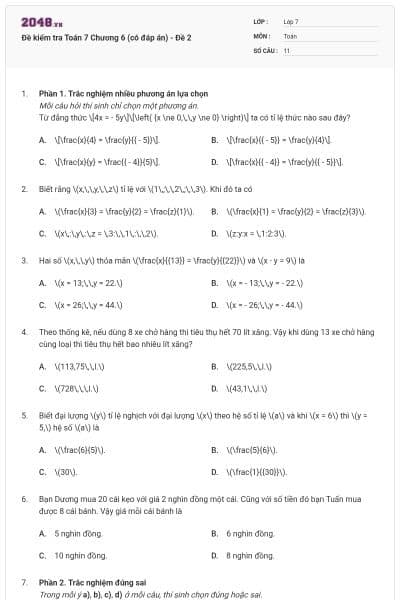 Đề kiểm tra Toán 7 Chương 6 (có đáp án) - Đề 2