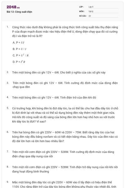 Bài 12: Công suất điện