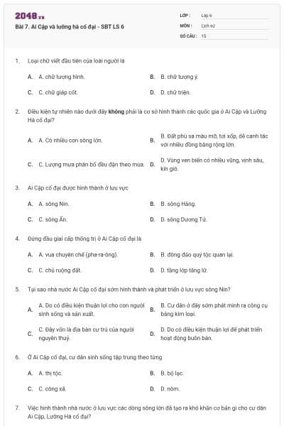 Bài 7. Ai Cập và lưỡng hà cổ đại - SBT LS 6