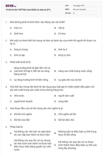 10 Đề thi thử THPTQG môn GDCD có đáp án (P1)