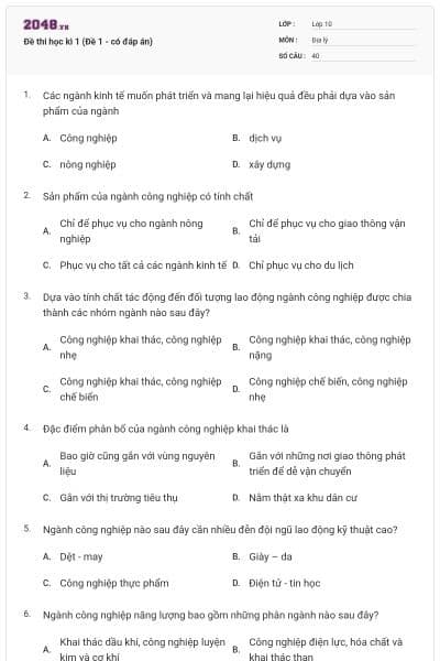Đề thi học kì 1 (Đề 1 - có đáp án)