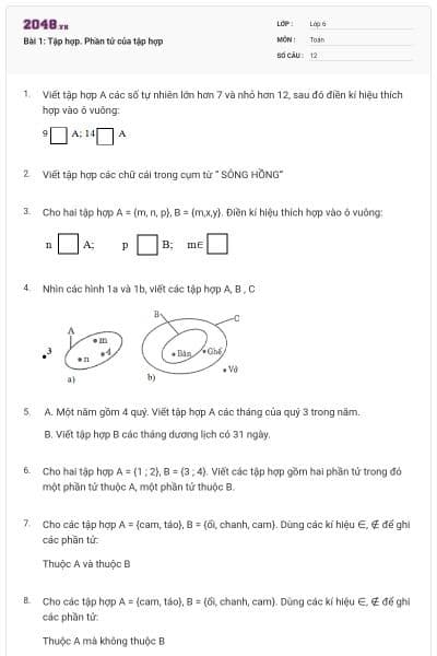 Bài 1: Tập hợp. Phần tử của tập hợp