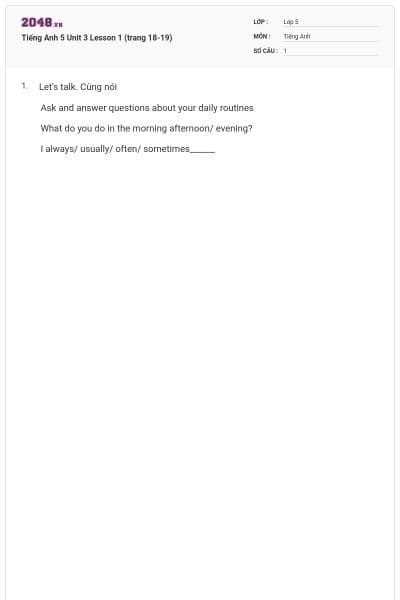 Tiếng Anh 5 Unit 3 Lesson 1 (trang 18-19)
