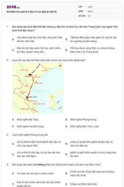 Đề kiểm tra cuối kì 2 Địa lí 6 có đáp án (Đề 4)