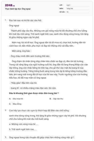 Thực hành tập đọc: Ông ngoại