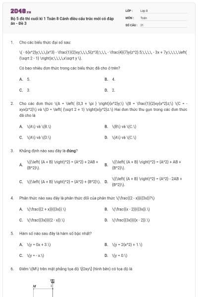Bộ 5 đề thi cuối kì 1 Toán 8 Cánh diều cấu trúc mới có đáp án - Đề 3