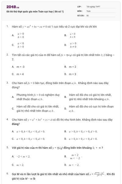 Đề thi thử thpt quốc gia môn Toán cực hay ( Đề số 1)