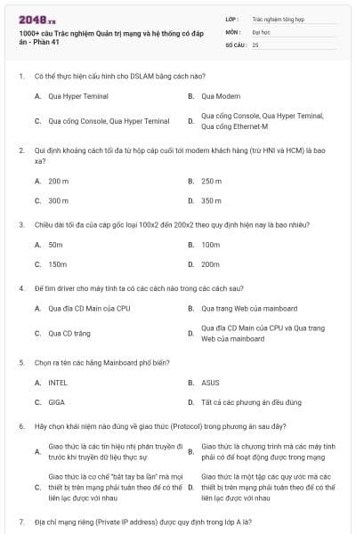 1000+ câu Trắc nghiệm Quản trị mạng và hệ thống có đáp án - Phần 41