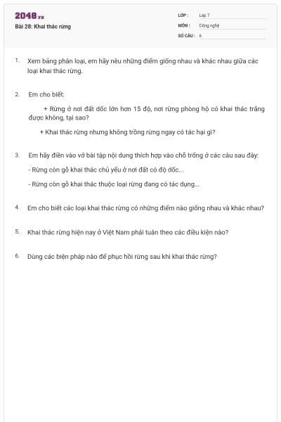 Bài 28: Khai thác rừng