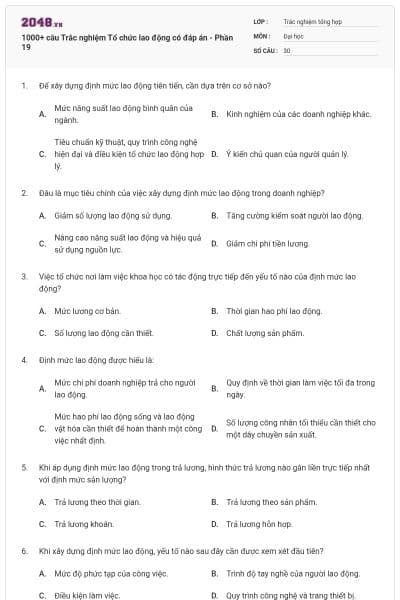 1000+ câu Trắc nghiệm Tổ chức lao động có đáp án - Phần 19