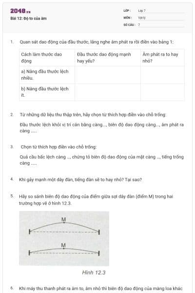 Bài 12: Độ to của âm