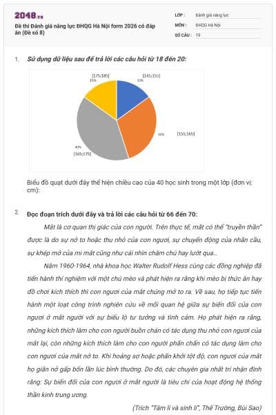 Đề thi Đánh giá năng lực ĐHQG Hà Nội form 2026 có đáp án (Đề số 8)