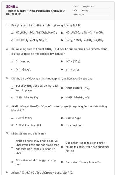 Tổng hợp đề ôn thi THPTQG môn Hóa Học cực hay có lời giải (Đề số 10)