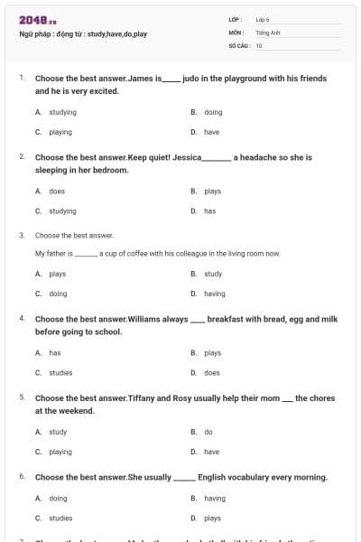 Ngữ pháp : động từ : study,have,do,play