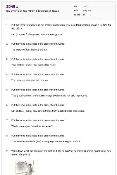 Giải VTH Tiếng Anh 7 Unit 10. Grammar có đáp án
