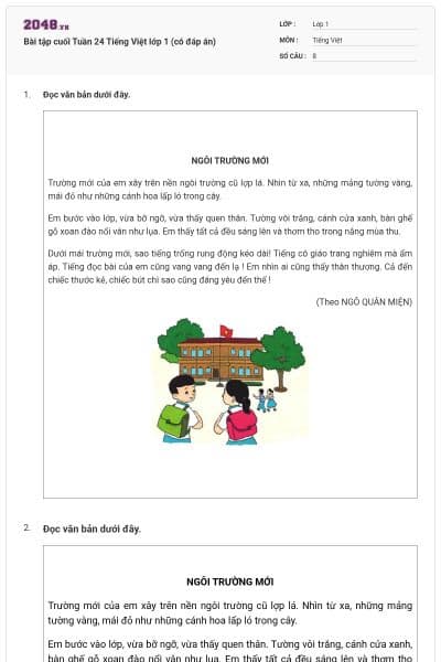Bài tập cuối Tuần 24 Tiếng Việt lớp 1 (có đáp án)