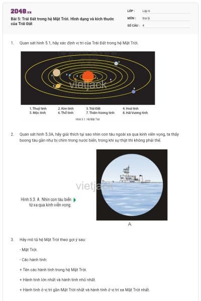 Bài 5: Trái Đất trong hệ Mặt Trời. Hình dạng và kích thước của Trái Đất
