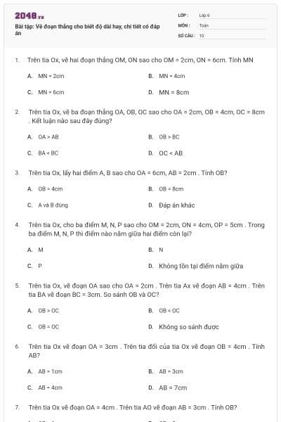 Bài tập: Vẽ đoạn thẳng cho biết độ dài hay, chi tiết có đáp án