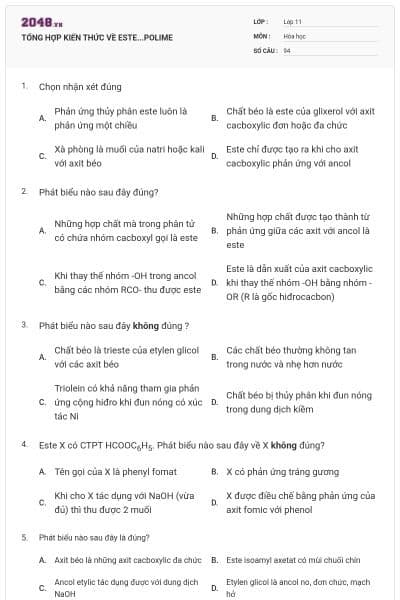 TỔNG HỢP KIẾN THỨC VỀ ESTE...POLIME