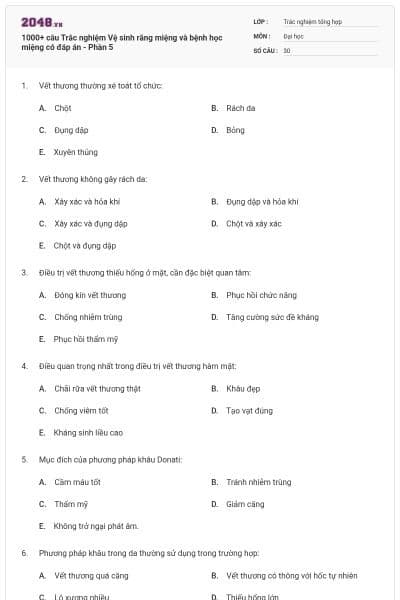 1000+ câu Trắc nghiệm Vệ sinh răng miệng và bệnh học miệng có đáp án - Phần 5