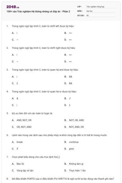 100+ câu Trắc nghiệm Hệ thống nhúng có đáp án - Phần 2