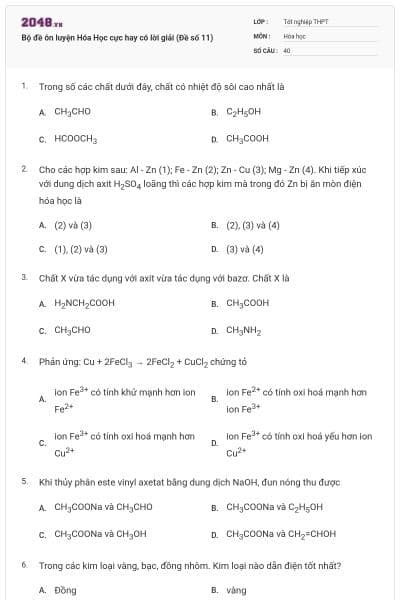 Bộ đề ôn luyện Hóa Học cực hay có lời giải (Đề số 11)