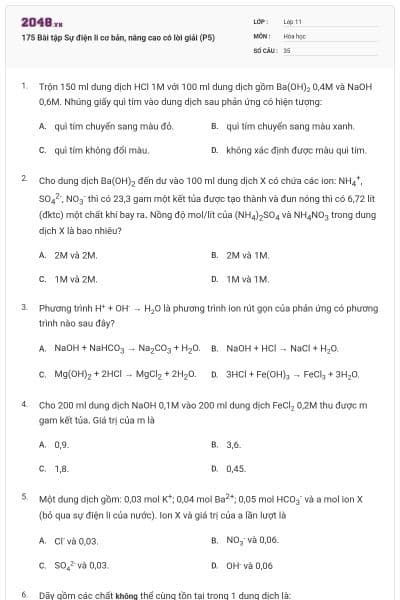 175 Bài tập Sự điện li cơ bản, nâng cao có lời giải (P5)