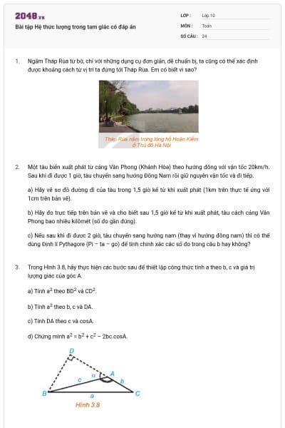Bài tập Hệ thức lượng trong tam giác có đáp án