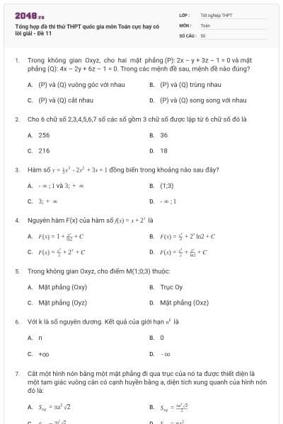 Tổng hợp đề thi thử THPT quốc gia môn Toán cực hay có lời giải - Đề 11
