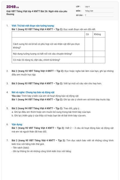 Giải VBT Tiếng Việt lớp 4 KNTT Bài 26: Ngôi nhà của yêu thương