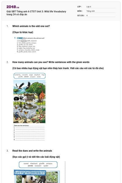 Giải SBT Tiếng anh 6 CTST Unit 3: Wild life Vocabulary trang 24 có đáp án